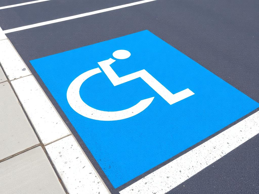 ADA accessible parking space with blue paint and wheelchair stencil